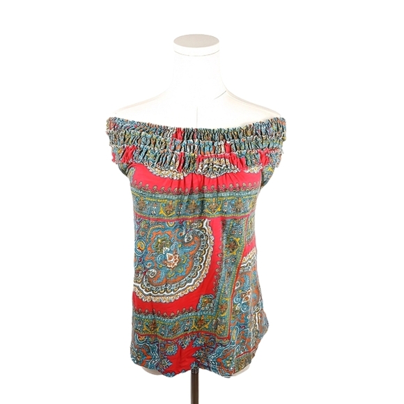 Meadow Rue Anthropologie Boho Paisley Off Shoulder Top XS 100% Cotton - Picture 1 of 6